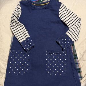 Mini Boden Jersey Dresses Polka Dot Stripe Pink Blue White Cotton Size 5-6